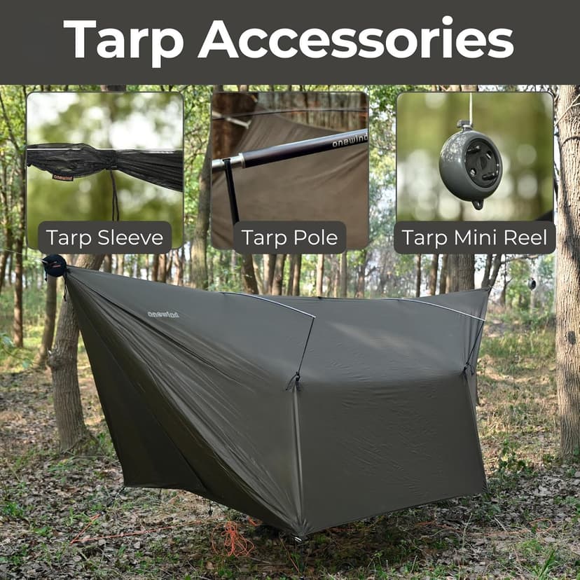 onewind 12×10 ft Hammock Tarp, Ultralight Tarp Silnylon Hammock Rain Fly Lightweight Waterproof Camping Tent Tarp with Doors, Easy to Setup with Stuff Sack, Tent Stakes, OD Green