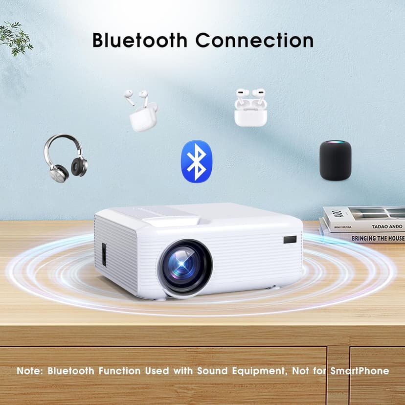 Mini Projector | 4K Support 200" Giant Screen | 500 ANSI Lumens, Bluetooth 5.2 | Portable Outdoor Movie Projector Compatible with TV Stick/Phone/HDMI/PC | Built-in HiFi Speaker