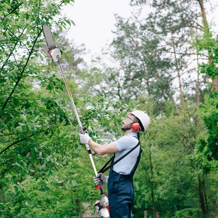 Pole Saw Gas Powered 58 CC, 2 Cycle Gas Powered Pole Saw with 11.5 Inch Pole and 16 Foot Retractable Long Pole Saw - Gas Pole Saws for Tree Trimming
