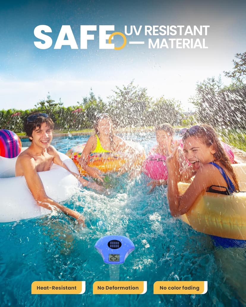 Solar Digital Pool & Spa Thermometer, Weather Resistant Floating Thermometer, IPX-8 Water Proof, 10s Measuring Cycle, Solar Powered with Over 180 Days Battery Life