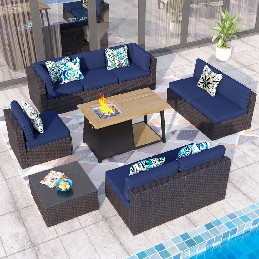 Sophia & William 50,000 BTU Propane Gas Fire Pit Table with Open Storage Space Multifunction Large 46" x 25.8" Rectangular Outdoor Firepits for Outside with Lid and Blue Fire Glass