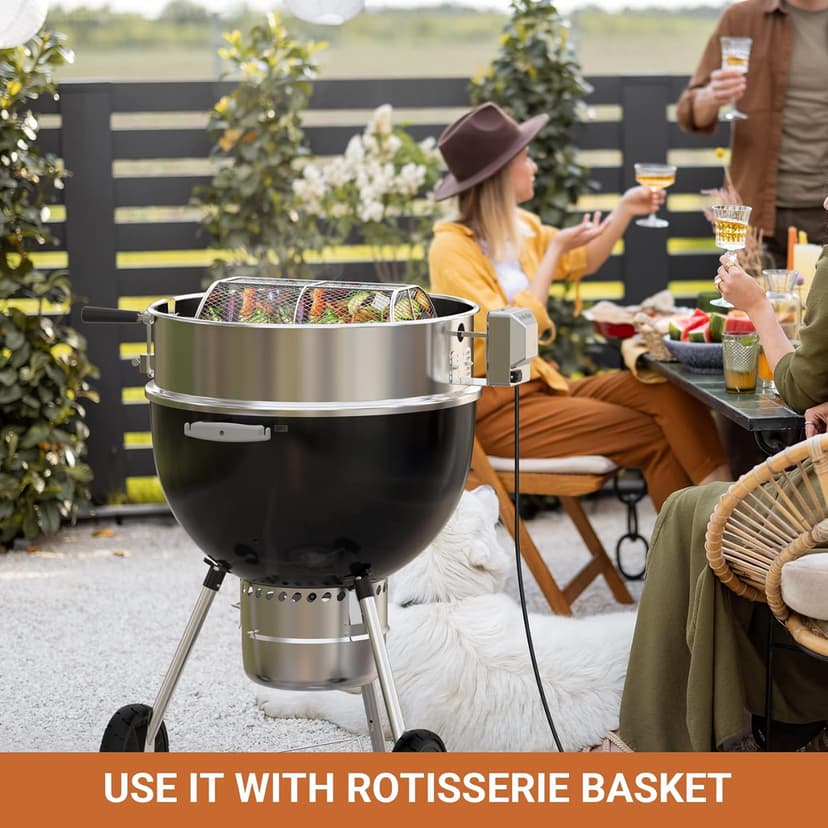 onlyfire Upgrade Stainless Steel Rotisserie Ring Kit for Weber 22-inch Kettle Charcoal Grills, Comes with Charcoal Baskets and 10 Pack Drip Pans