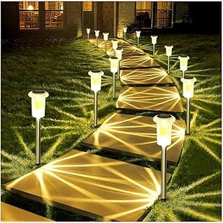 DenicMic Solar Lights Outdoor Pathway Lights 3000K LED Waterproof Acrylic Lamp Head Stainless Steel Stake for Yard Garden Landscape Path Walkway Driveway Patio Lawn (Warm White 10Pack)