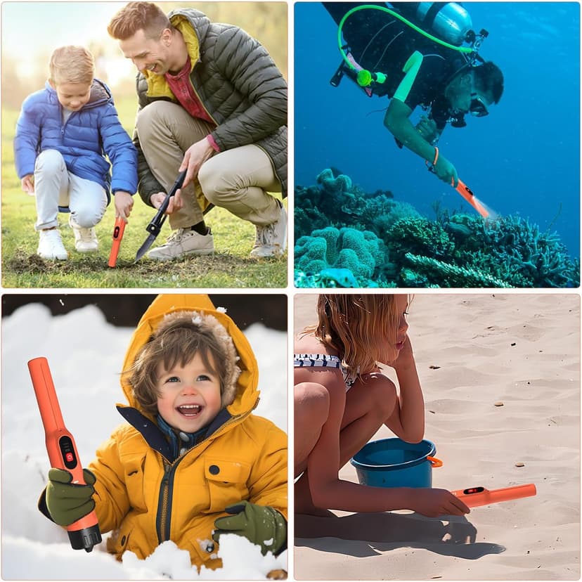 Metal Detector Pinpointer, Handheld Pin Pointer Wand Professional IP68 Fully Waterproof 360°Detection, Search Treasure Pinpointing Finder Probe with 9V Battery for Adults, Kids - Orange-MD01