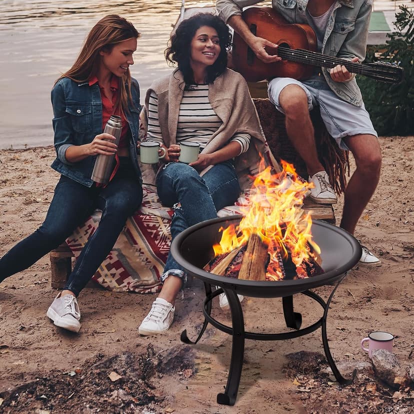 22 in Outdoor Small Fire Pit,Durable firepit with Mesh Lid,Log Grate,and Fire Poker,Fire Pits for Outside Backyard.Deck.Camping and Picnic