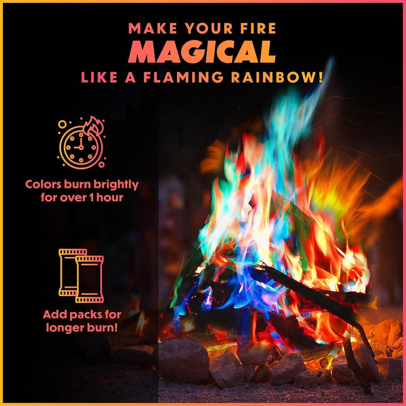 Magical Flames Fire Color Changing Packets for Fire Pit, Indoor/Outdoor Fireplace, Campfires, Bonfires - 25 Pack of Flame Color Changing Packets Camping Accessories