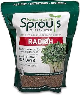 Nature Jims Radish Sprout Seeds – 16 Ounce Organic Sprouting Seeds – Non-GMO Premium Radish Seeds – Resealable Bag for Longer Freshness – Rich in Vitamins, Minerals, Fiber