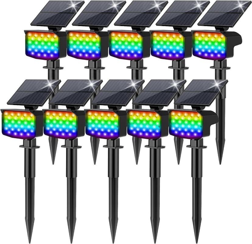 Solar Spot Lights Outdoor Color Changing 27 LEDs Solar Light Outdoor Waterproof 9 Lighting Modes Multicolor RGB Solar Powered Christmas Lights Adjustable Colored Landscape Spotlights- 10 Pack