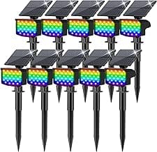 Solar Spot Lights Outdoor Color Changing 27 LEDs Solar Light Outdoor Waterproof 9 Lighting Modes Multicolor RGB Solar Powered Christmas Lights Adjustable Colored Landscape Spotlights- 10 Pack