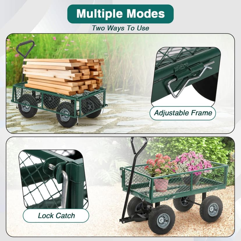 Garden Cart Wagon - 400 lbs Capacity Heavy-Duty Steel Mesh Utility Cart with Removable Sides, All-Terrain Wheels & Pull Handle for Yard, Lawn & Garden Hauler