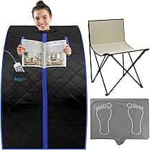 SereneLife SLISAU20BK Oversize Portable Infrared Home Spa One Person Sauna with Heating Foot Pad & Portable Chair