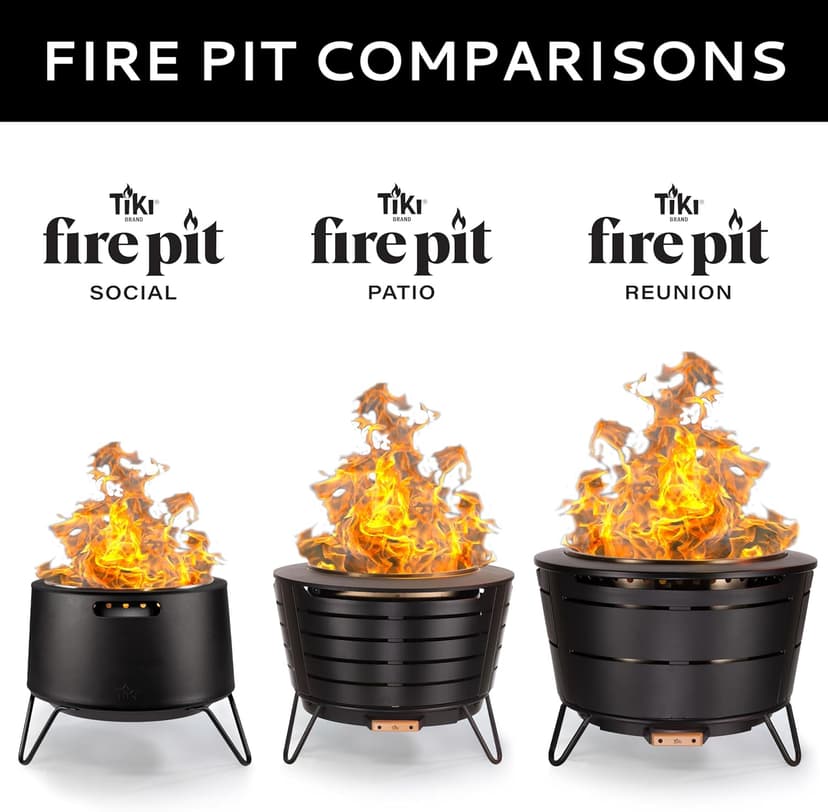 TIKI 20-Inch Smokeless Social Fire Pit, Portable Outdoor Fire Pit with Removable Ash Base, Stand & Cloth Cover – Modern Wood Burning Fire Pit for Patio, Backyard, and Gatherings