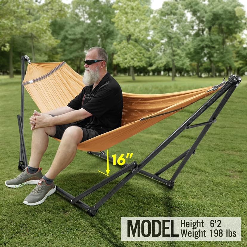 Tranquillo Double Hammock with Stand Included for 2 Persons/Foldable Hammock Stand 600 lbs Capacity Portable Case - Inhouse, Outdoor, Camping, Yellow