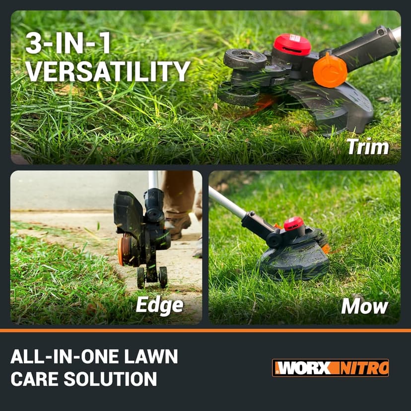 Worx Nitro 20V 13" Cordless String Trimmer with Brushless Motor, 3-in-1 Grass Trimmer Edger Mini-Mower, Lightweight Weed Trimmer COMMAND FEED Instant Line Advancement WG173– Battery & Charger Included