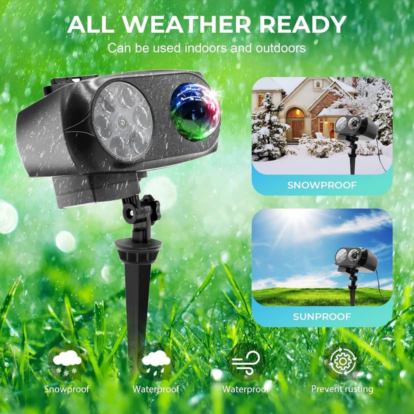 Halloween Christmas Projector Lights Outdoor Waterproof,15W Brighter HD Ocean Wave Effect,12 Slides 96 No Fade Pictures for Thanksgiving,New Year LED Projector Decoration