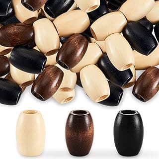 Syhood 60 Pcs Large Hole Wooden Beads 30 x 20 mm Macrame Loose Wood Natural Tube Beads for DIY Hair Craft Making(Multicolor)