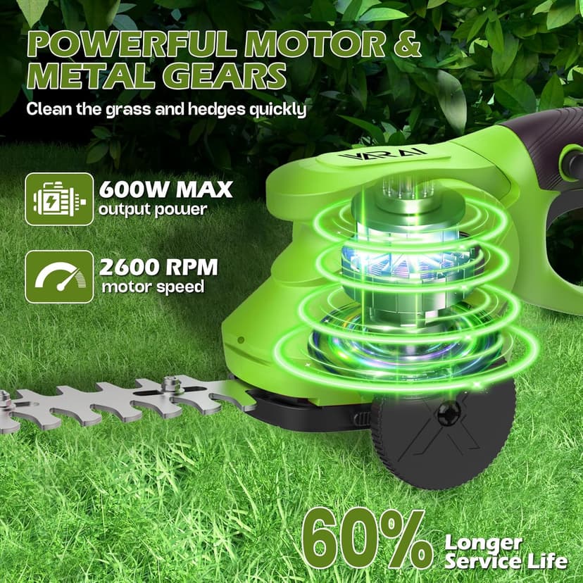Hedge Trimmer Cordless, 2 in 1 Cordless Hedge Trimmer with 2600mAh Battery*2, High Power and Large Capacity Hedge Shears for Gardens, Patios and Lawns Charger Included