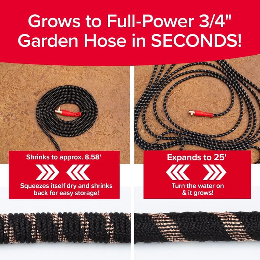 Pocket Hose Copper Head w/New Pocket Pivot Expandable Garden Hose 25 FT, AS-SEEN-ON-TV, Swivels 360°, Advanced Tri-Tex Tubing & Force Field Jacket, 3X Stronger, Lead-Free, No-Kink, Anti-Burst w/APT