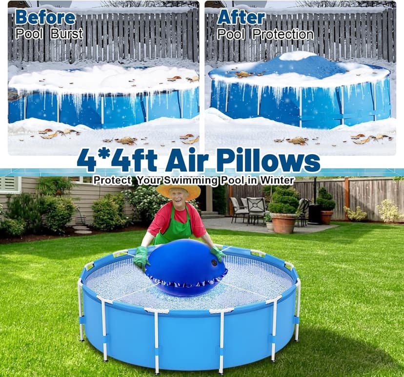 Pool Pillows for Above Ground Pools 4x4 FT Pool Pillow for Winterizing with Boston Valve 0.4mm PVC Air Pillow for Above Ground Pool Winter Swimming Pool Closing Kits with 50ft Rope (2 PCS)