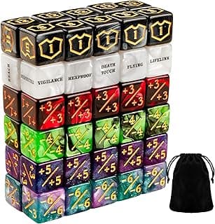 60 PCS MTG Dice Counters Keyword Counters Life Counter 1/+1 counters Commander Buff Tokens 6 Sided Dice Set for MTG, TCG, Card Games Accessories