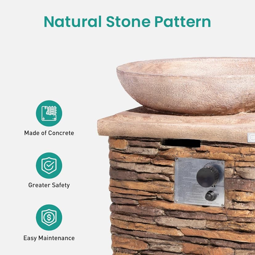 SUNBURY Outdoor Propane Fire Pit, Gas Fire Pit for Outside Patio, Stone Outdoor Fire Table Fire Column 40,000 BTU Propane Fire Tables Firepit Table w Lava Rocks, CSA Certified, Waterproof Cover