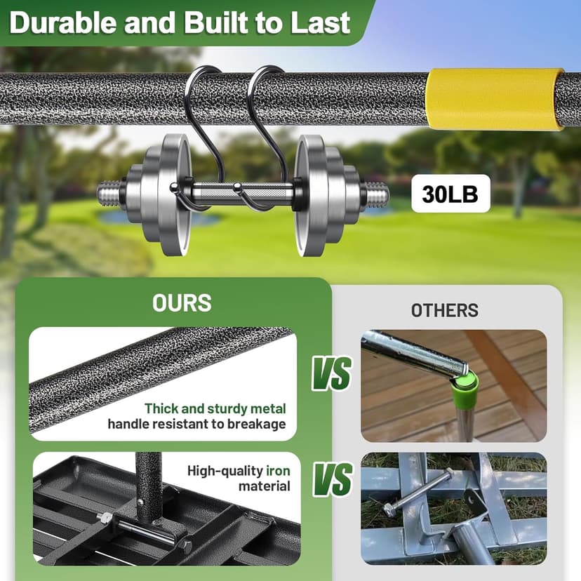 Lawn Leveling Rake, 30 Inch Heavy Duty Lawn Leveler with Adjustable Handle, Yard Soil Grass Dirt Leveling Rake Ground Level Tool (5FT)
