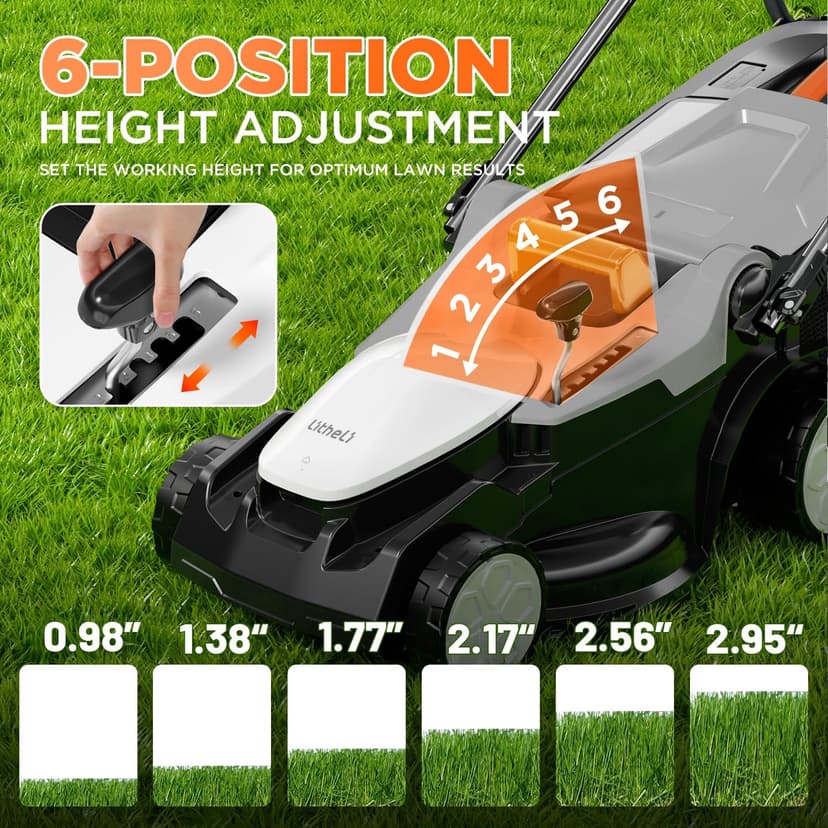 Litheli 40V (2 x 20V) 16" Electric Lawn Mower Cordless, Walk Behind Lawn Mower with 6-Height Adjust, Portable & Lightweight Push Battery Powered Lawn Mower (2 * 4.0AH Batteries Included)