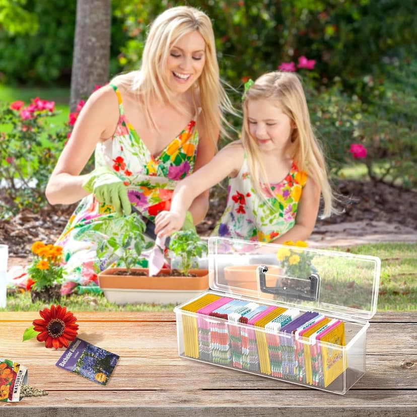 Seed Packet Organizer Box Plastic Portable Seed Packet Storage Box, Seed Storage Organizer