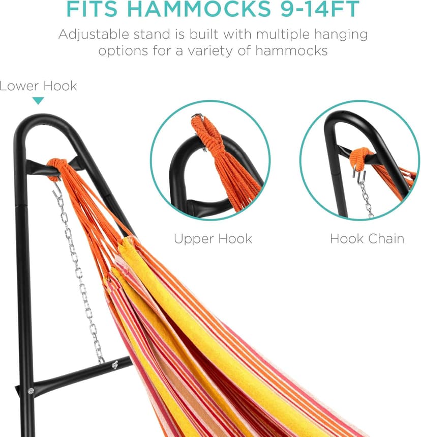 Best Choice Products Adjustable Portable Hammock Stand, Outdoor Patio Weather-Resistant Steel for 9-14ft Hammocks w/Hanging Hooks, Powder-Coated Finish, Carrying Bag, 450lb Weight Capacity