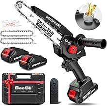 Seesii Mini Chainsaw 8 inch DL07, Electric Chainsaw Cordless, Upgraded Brushless Chain saw with Auto Oiler, 2pcs 2000mAh Batteries, Battery Powered Saws Handheld Chain Saw for Tree Branch Wood Cutting