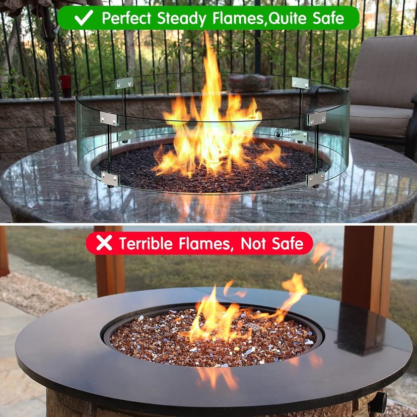 Skyflame Fire Pit Glass Wind Guard Round, 33 x 7 inches Tempered Glass Flame Shield, Fits 31” Round Fire Pit Burner Pans, Fire-Resistant Windscreen Set