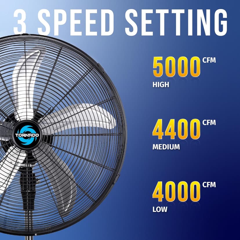Tornado - 20 Inch High Velocity Metal Oscillating Pedestal Fan 5250 CFM - Commercial, Industrial Use Water-Resistant