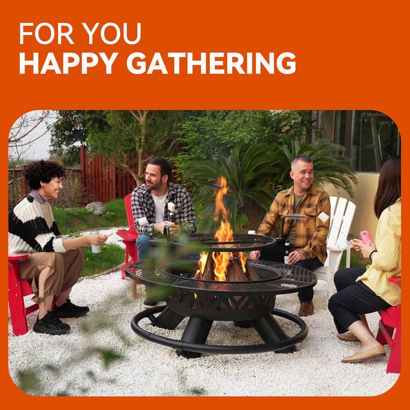 Red Mountain Valley 47" Outdoor Fire Pit with Adjustable Grill,2-in-1 Metal Outdoor Fireplaces, Large Patio Wood Burning Fire Pits for Outside, Ideal for Backyard, Patio, Party