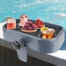 Hot Tub Tray, Adjustable Spa Table Tray with 2 Cup Holders, Spa with Wall Thickness of 2'' to 7.5'', Nonslip Heavy-Duty Shelf for Aboveground Bathtub, Spa Accessory