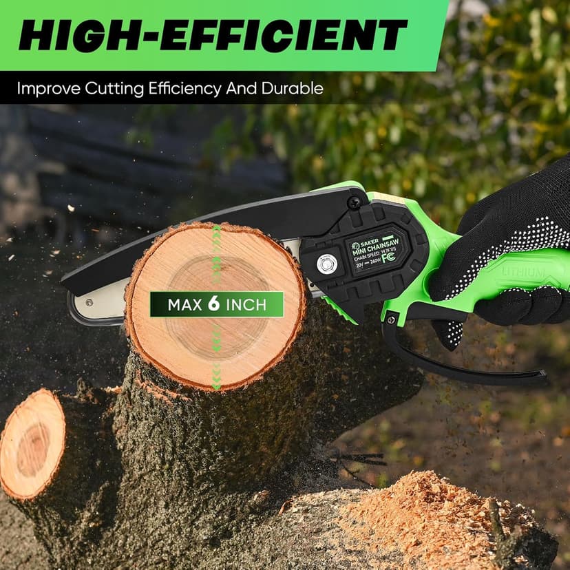 Saker Mini Chainsaw|6 Inch Chainsaw[2024 Upgraded]|Mini Cordless Electric Chain Saw|Small Handheld Portable Chainsaw Battery Powered Chain Saw for Tree Trimmer and Garden(1 Battery+2 Chains)