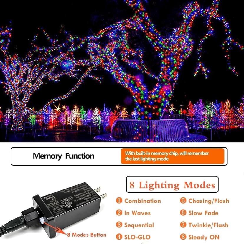 Multicolor 66FT String Lights Outdoor Indoor, 200 LED Upgraded Super Bright Christmas Lights, Waterproof 8 Modes Fairy twinkle Lights for Xmas Tree Party Wedding Garden Backyard Patio Tree(Multicolor)