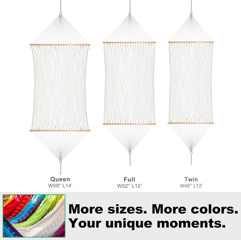 12ft Rope Hammocks, 46'' Wide Hardwood Spreader Bar (Beige, Twin)