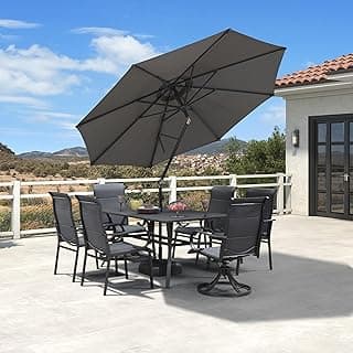 PURPLE LEAF 9 FT Patio Market Umbrella Outdoor Table Sun Umbrellas with Two Tilt Buttons and Crank 8 Aluminum Sturdy Ribs for Pool Deck Backyard Beach Gray