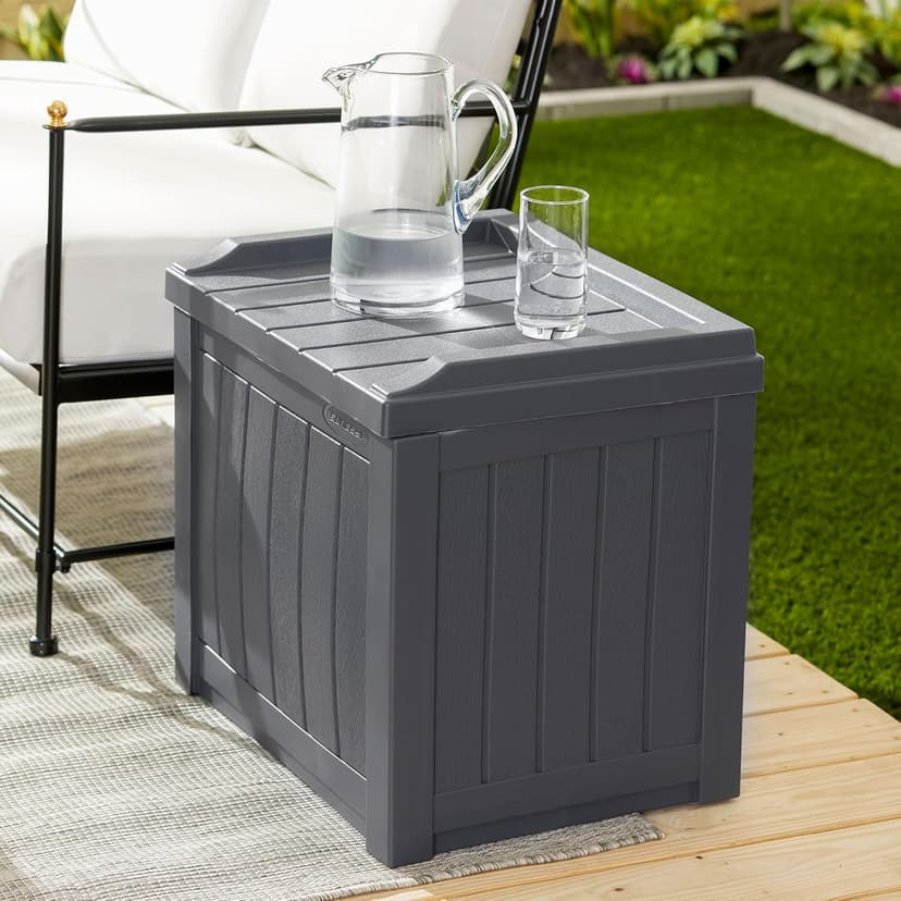 Suncast Small Deck Box Storage w/Bench Seat for Indoor & Outdoor Use, 22 Gal., Cyberspace