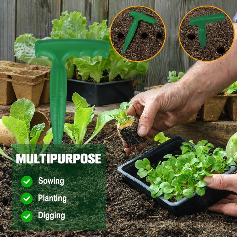 6.9 inch Bulb Planter Tool Plastic Sow Dibbler with Handle Garden Hand Dibber Garden Seed Tool for Sowing Seeds Planting Bulbs Digging (Green)