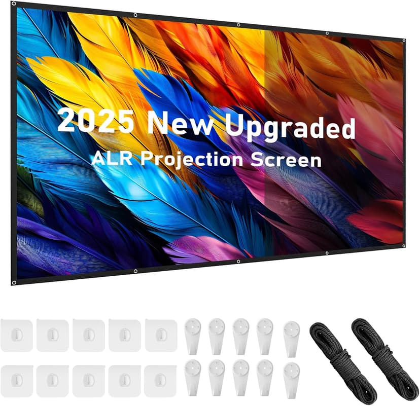ALR Projection Screen, 4K Movie Projector Screen 16:9 HD Foldable Anti-Crease Portable Projector, Movies Screen for Home Theater Outdoor Indoor Support Double Sided Projection (120in Pro)