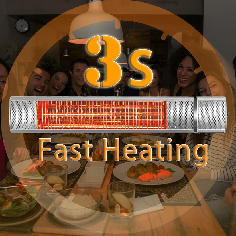 Wall-Mounted Patio Heater for Outdoor Use Electric Infrared Heaters 1500w with 3 Level,Waterproof Space Garage Heater, 3s Heating Remote Control, Silver
