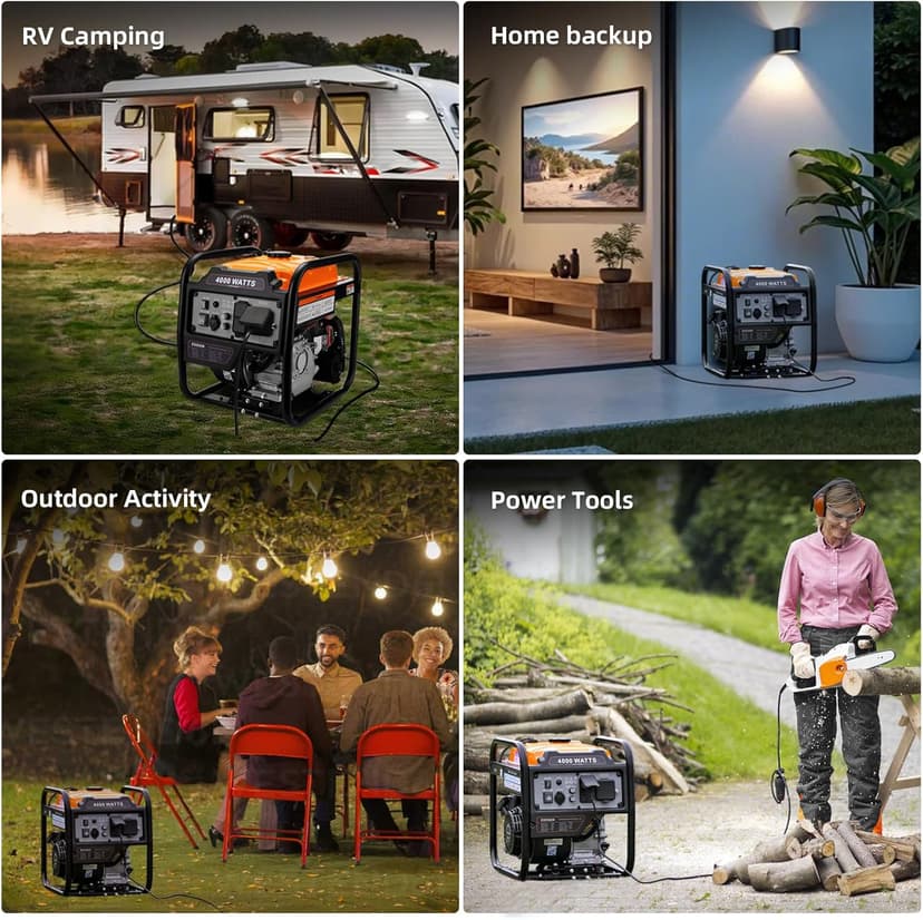 Power Equipment 4000 Watts Inverter Generator Gas Powered, Portable Open Frame Generator, Low Noise with ECO Mode and Inverter Technology, RV Ready, Emergency Home Backup