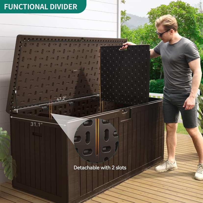 YITAHOME XXL 230 Gallon Large Deck Box,Outdoor Storage for Patio Furniture Cushions,Garden Tools with Flexible Divider,Waterproof,Lockable (Brown)