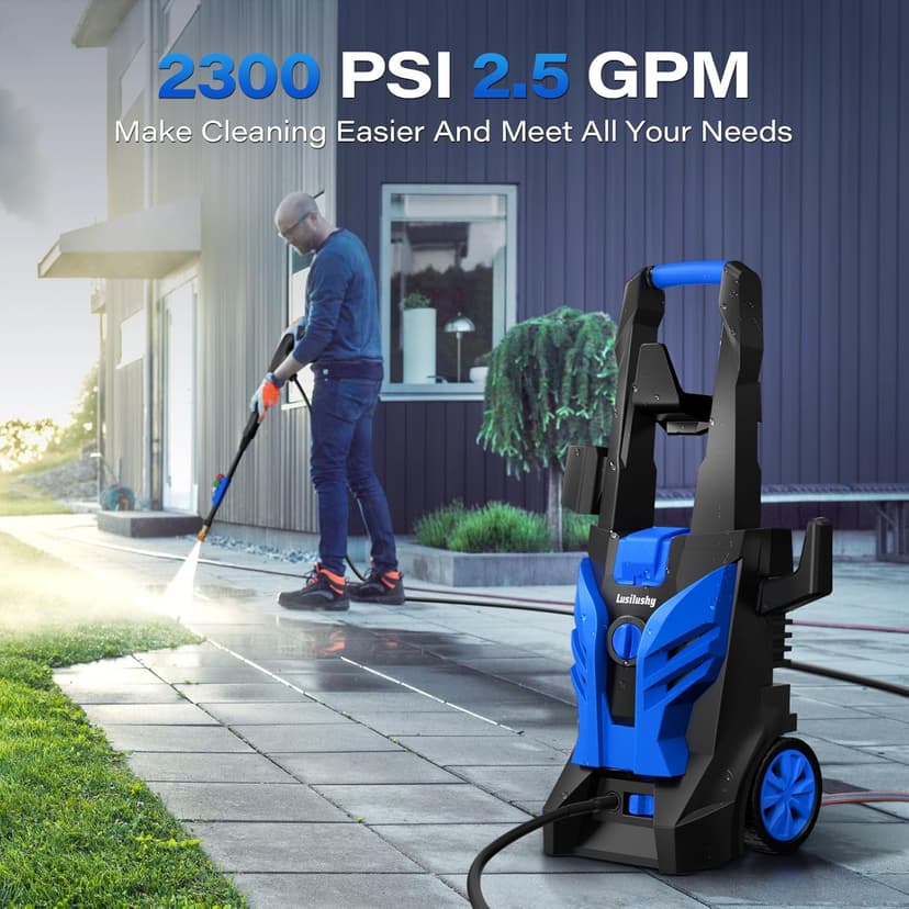 Electric Pressure Washer, Power Washer with Foam Cannon, Portable Pressure Cleaning Machine with 4 Different Nozzles for Cars, Driveways, Fences, Patios, Home Cleaning, 2.5 GPM