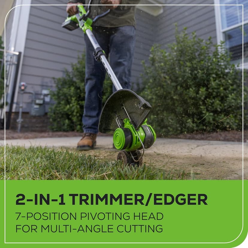 GreenWorks 24V Cordless String Trimmer/Edger (Gen 2), 12" Cutting Width, Ultra-Light 6 lbs Design, Women & Senior-Friendly, 2.0Ah Battery & Charger