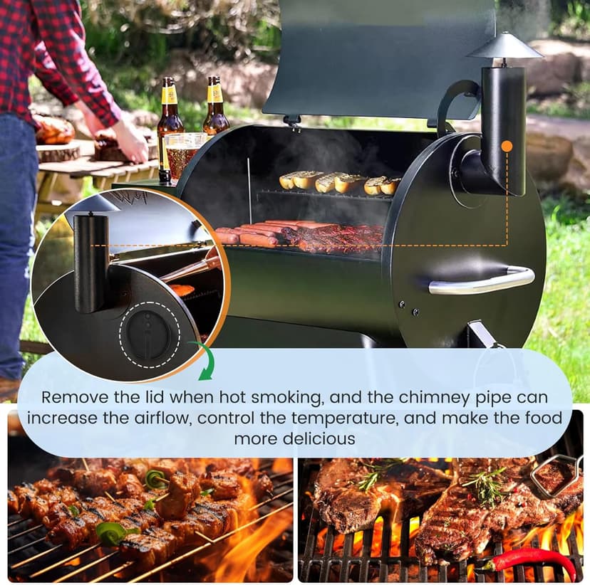 Enhanced Pellet Grill Smoke Stack Chimney Replacement For Pit Boss Traeger Camp Chef,Upgraded Stack Smoker Kits with Umbrella, Lid, Chimney Tube, Screws, Gaskets, Nuts and Felt Washer