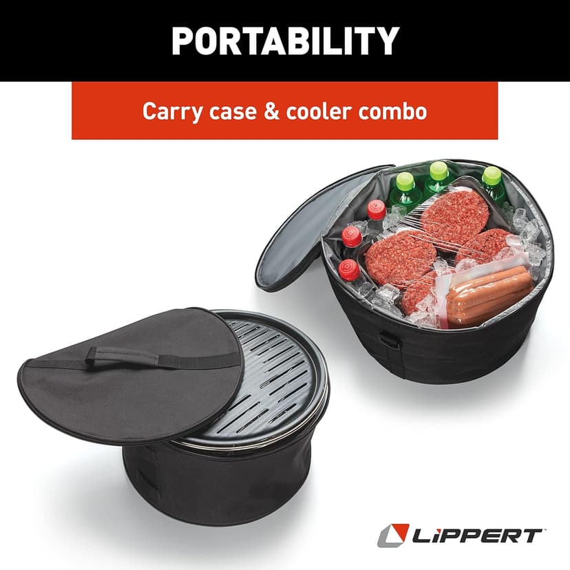 Lippert Odyssey Portable Grill - Compact and Versatile Charcoal Grill for Camping, Tailgating, and Outdoor Cooking - Lightweight and Durable Design with Large Cooking Surface - Amber