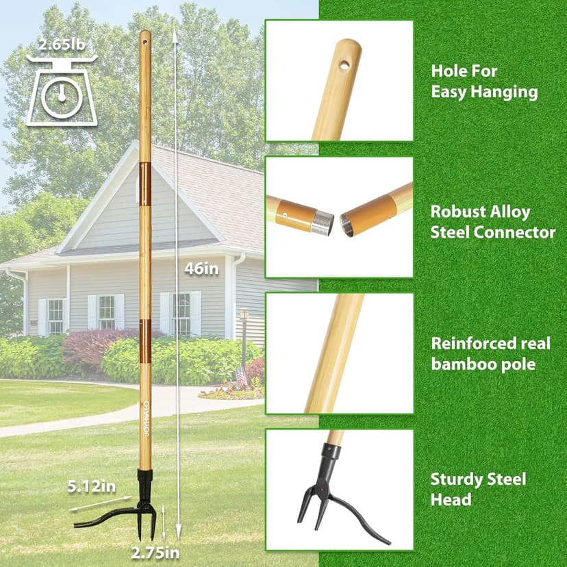 joyhalo 46" Dandelion Weed Puller Tool Stand Up Heavy Duty 4-Claw, Long Handle Weeder Tool for Yard with Steel Head, Weeding Tool Weed Picker, Weed Pulling Tool Without Bending or Kneeling