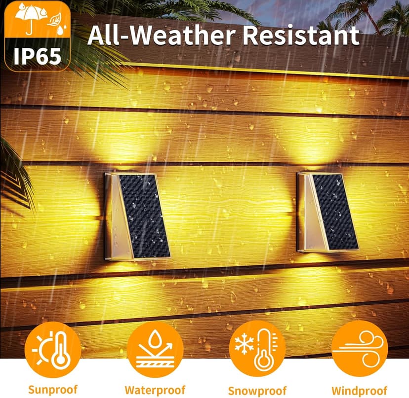 KINKAI Outdoor Solar Lights - 6 Pack Fence Lights Solar Deck Light Outdoor Wall Light with 11 Lighting Modes for Outside Garden Stairs Pool (Warm Light)